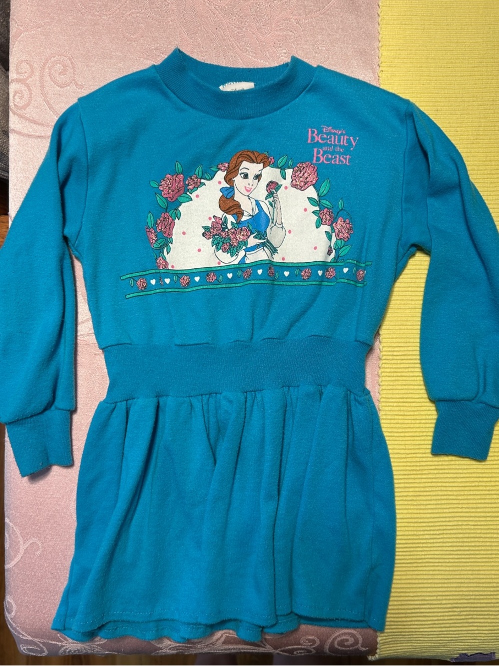 Vintage Disney Teal Girls Belle Floral Sweatdress Size 4T